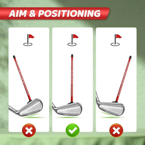 Image featuring three golf clubs with a red Golf Alignment Rods Swing Training Aid With Magnetic Base for alignment practice.