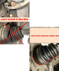 Comparison of incorrect and correct installation of Universal Thick CV Joint Boot Kit With Heavy Duty Rubber Boots Stainless Steel Clamps