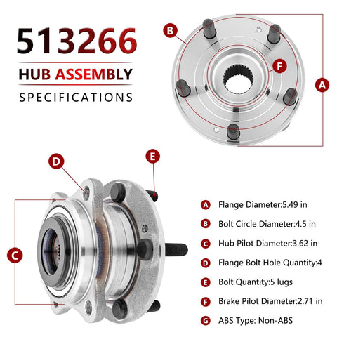 Specifications diagram for Wheel Bearing Hub Assembly Set For 2011 Through 2015 Kia Sorento, 2007 Through 2014 Hyundai Santa Fe.