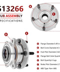 Front view and specifications of Front Or Rear Wheel Hub Bearing For 2007 Through 2014 Hyundai Santa Fe, 2007 Through 2012 Hyundai Veracruz.