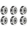 Six Pack Small V Groove Pulleys 3x12x4mm Aluminum Alloy Miniature Pulleys For Rail Track Linear Motion System Replacement Great For CNC Robotics DIY And Precision Sliding, displayed on white background