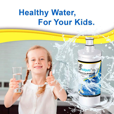 Child drinking water with Under Sink Water Filter Replacement For Filtrete 3US-AF01 And Whirlpool WHCF-SRC SUFC SUF 0.5 Micron Coconut Shell