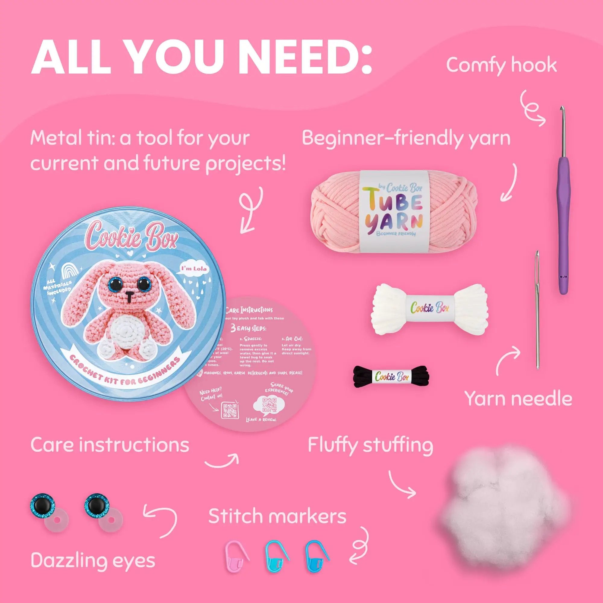 Beginner Crochet Kit Gift Set For Crafting Bunny Lola ✓