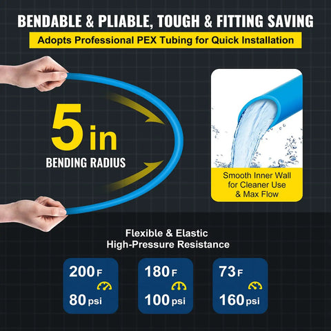 Non Oxygen Barrier PEX B Pipe 1/2 Inch Flexible Tubing 100 Ft Red And Blue bending radius and water flow demonstration.