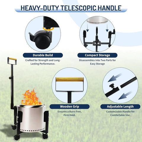 Rolling Stand With Telescopic Handle For Ranger 15.5 Inch Smokeless Fire Pits A 17.5 Inch Portable Base With telescopic handle detailed features.