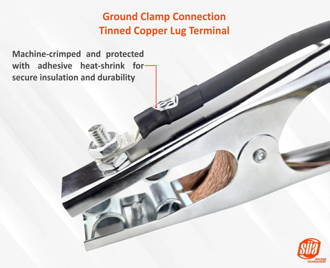 Heavy Duty 150 Amp Welding Leads Set With Dinse 10 25 Connector, 4 AWG 100 Percent Copper Cable ground clamp detail