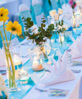 Table setting with 48 Piece LED Floating Candles Flameless Waterproof Tealights For Weddings And Pool Parties Centerpieces