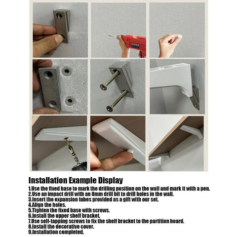 Heavy Duty Aluminum Shelf Brackets Built For The Shop Easy Snap Install For Garage Shelving And Workbenches installation steps with bracket and drill.