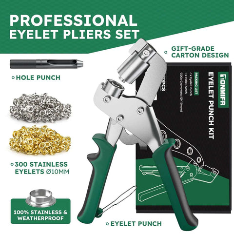 Beast Mode Grommet Tool Kit With 3/8 Inch Eyelets, Heavy Duty Metal Grommet Press For Fabric Leather Tarps DIY Crafts, hole punch included