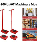 Heavy Duty Machinery Skates With 360 Degree Rotation 6 Ton Capacity 2 Steering Handles And 4 Rollers Dolly