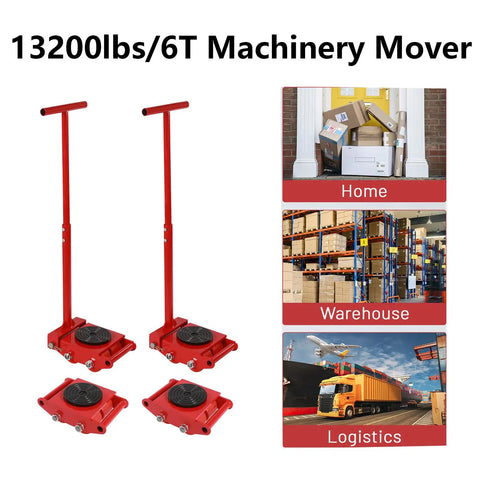 Heavy Duty Machinery Skates With 360 Degree Rotation 6 Ton Capacity 2 Steering Handles And 4 Rollers Dolly