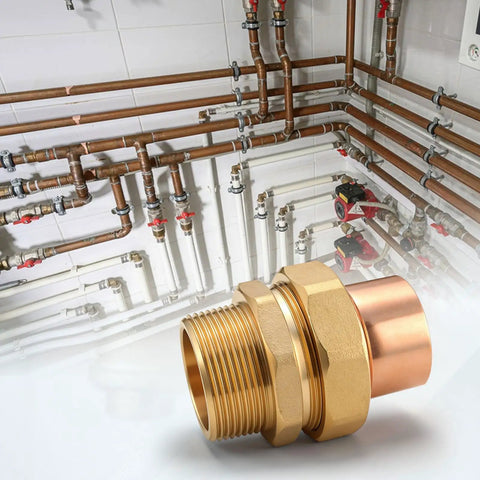 Real Solid 3/4 Inch Brass Pipe Union Fittings Three Pack Copper To Male Thread Sweat Plumbing Connectors handling heavy loads on plumbing.