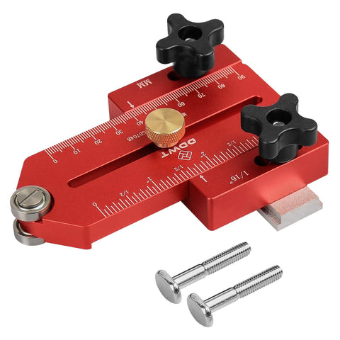 Extended Thin Rip Jig For Table Saws And Router Tables, easy narrow strip cuts, aluminum alloy guide, red with black knobs