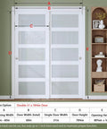 White Frosted Glass Sliding Barn Door Kit For 60 By 80 Inch Openings Dual 31 Inch Panels Installed With Shelving