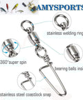 High Strength Fishing Snap Swivels Set With Ball Bearing Barrel Stainless Steel Saltwater Ready 25 Pack 31 Lbs Load Capacity 360 Degree Spin For Realistic Lure Action And Fewer Snags, stainless steel snap swivel