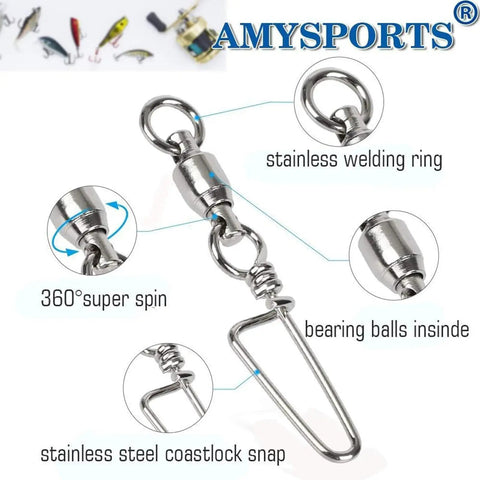 High Strength Fishing Snap Swivels Set With Ball Bearing Barrel Stainless Steel Saltwater Ready 25 Pack 31 Lbs Load Capacity 360 Degree Spin For Realistic Lure Action And Fewer Snags, stainless steel snap swivel