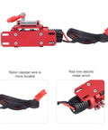 Awesome Electric Red 1:10 RC Crawler Metal Winch That Totally Kicks Butt For SCX10 D90 D110 TF2 And KM2 Models To Crush Any Rough Terrain With Serious Grappling Power, showing durable red metal winch with nylon capstan wire.