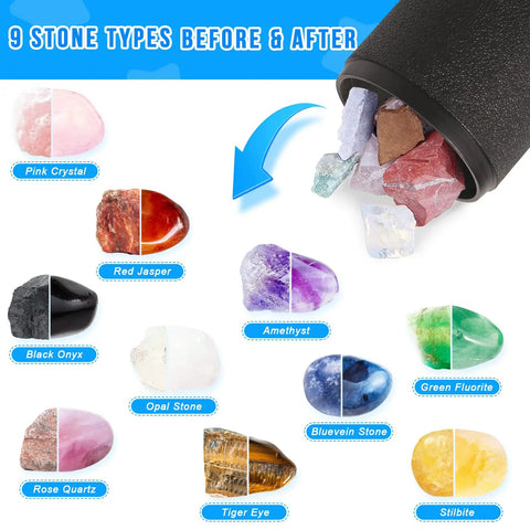 9 stone types before and after tumbling with 6Lb Dual Drum Rock Tumbler Kit With Walnut Shell Media Dope Easy To Use Rock Polisher