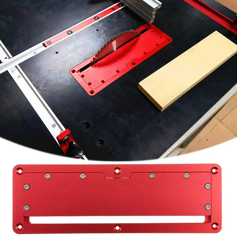 Table Saw Throat Plate With Flip Cover For Upside Down Cuts, Adjustable Circular Saw Table Insert Plate, Aluminum Alloy Embedded Cover For Woodworking Benches, Easy 45 To 90 Degree Angle Adjustment And Smooth, Pro Style Performance fitted into a saw table.