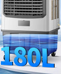 Super Silent Portable Swamp Cooler With Three Quick Speeds, 180L tank for evaporative cooling in indoor or outdoor settings.
