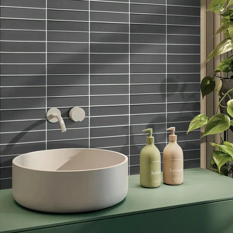 3D Matte Green Peel And Stick Tiles Pack Of Ten Eleven Point Eight Inch Square PVC Backsplash Tiles for Kitchen with sink and plants