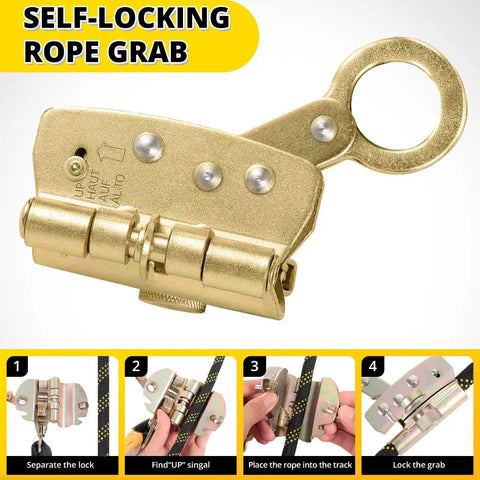 Self-locking rope grab mechanism for Rope Harness Safety Lanyard for Roof and Tree Climbing, 50 ft Vertical Roofing Rope With Grab Snap Hooks and Shock Absorber, Fall Protection Kit, Pro Grade Heavy Duty Roof Safety Gear, ANSI CE Certified