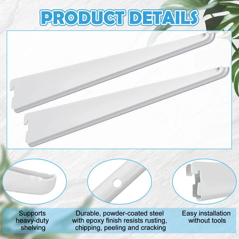 10 Pack Adjustable Shelf Brackets For Double Track System Closet Organization, white 11.5-inch heavy-duty steel, easy assembly.