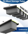 Heavy Duty Ceiling Garage Storage Rack With 17 Inch Adjustable Overhead Tote Rail System Modular 6 Bracket Sets For 5 Storage Bins