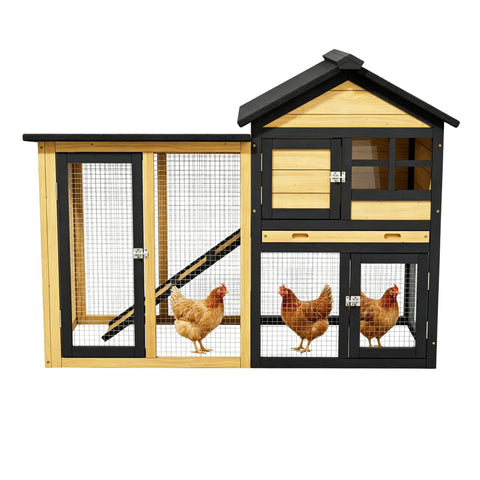 Wooden Chicken Coop With Run Outdoor Hen House Poultry Hutch Removable Tray And Ramp Wire Fence Weatherproof Roof