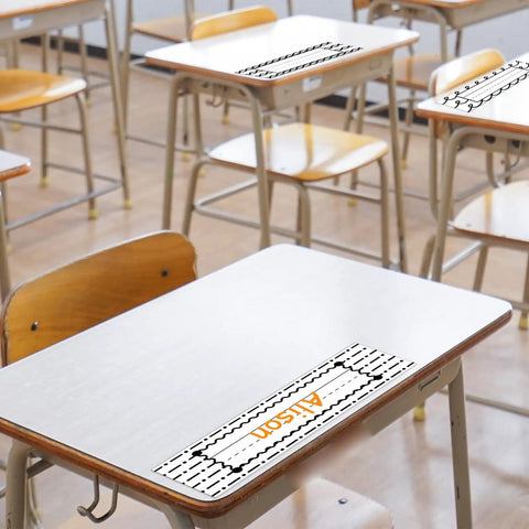 Classroom desks with 64 Piece Black And White Scribble Classroom Name Plates Set With Self Adhesive Desk Labels 29 Cm By 9 Cm