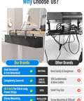 Comparison of upgraded no drill under desk cable management tray with fabric cord hider to other brands' wire organizers.