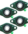 Four Pack Pillow Block Bearing Three Quarter Inch Bore Flange Mount Self Aligning Cast Iron Housing With Set Screw Locking Two Bolt