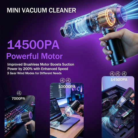 3 In 1 Computer Cleaning Tool With 110000 RPM Electric Air Duster And 14500 Pa Vacuum USB Rechargeable in use on a desk