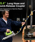 Person using Electric Grease Gun Kit With Quick Release Coupler Battery Powered Two Batteries And Charger Heavy Duty.