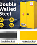 60 Gallon Safety Storage Cabinet With Spill Sump And Vent Ports For Flammable Chemicals Double Door Locking Cabinet Leak Collection Base Heavy Duty Chemical Storage For Lab Or Shop Built Tough For Pros, yellow steel