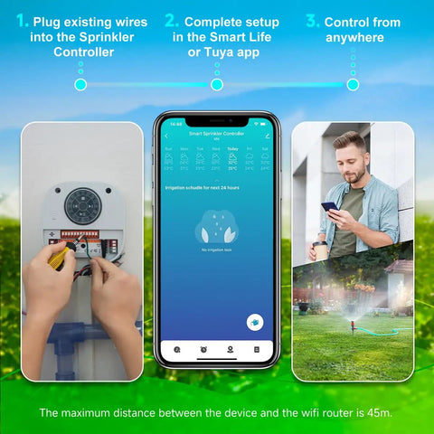 Smart Sprinkler Controller Pro Plug And Play 12 Zone Irrigation System setup via Tuya app and smartphone control