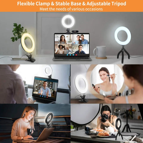 Clip On Ring Light For Laptops And Monitors With Five Color Temperatures And Five Brightness Levels used for video calls and streaming