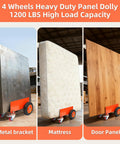 Heavy Duty Panel Dolly With Brake, 1200 Lbs Capacity, Four Wheel Slab Cart with metal, mattress, and door panel load