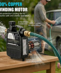 Heavy Duty Cast Iron Water Transfer Pump 115V 1/2HP 1500 GPH Portable Electric Utility Pump with copper winding motor and hose.