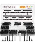 255 Piece Heavy Duty Black Flat Head Wood Screw Kit Number Six And Eight Zinc Plated Carbon Steel Rust Resistant Fasteners in organizer