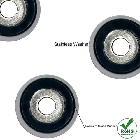 Heavy Duty Rubber Feet For Cutting Board With Stainless Screws 20 Pack showing stainless washers and premium rubber detail.