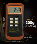 Front view of Dual Channel Digital Thermometer With K Type Probes, -50 Celsius To 1300 Celsius Range, High Accuracy Temperature Meter