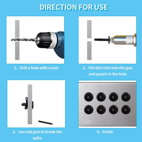 Steps for using Aluminum Blind Rivets Set, 60 Pieces, 3/16 x 3/4 Inch Pop Rivets, Black Finish in metalworking and repairs.