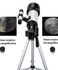 Noob-Friendly 70mm Refractor Telescope For Beginners And Kids, 400mm Focal Length Travel Scope With AZ Mount, Observe The Moon And Scenic Landscapes, Lightweight White Body With High-Transmittance Optics, Easy Setup, with 12.5mm and 20mm eyepieces on tripod