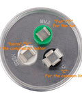 Top of Dual Run Start Capacitor 35 And 5 uF With 5 Percent Tolerance 370 To 450 V CBB65 showing terminals marked Fan, Herm, Common.