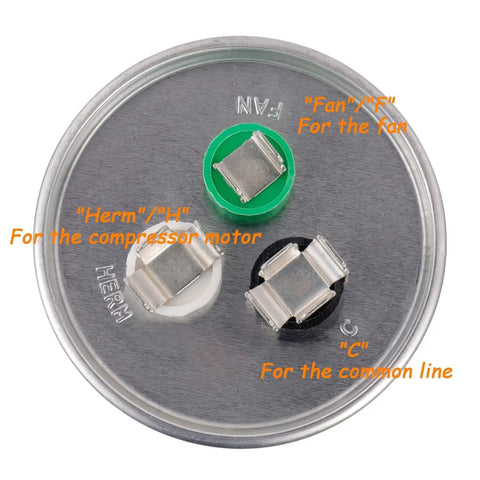 Fifty Plus Five Microfarad Dual Run Start Capacitor For Condenser Air Conditioners And Heat Pumps 370 To 450 VAC CBB65 terminals