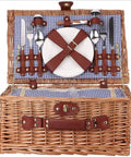Family Size Wicker Picnic Basket Set For 4 To 6 Peeps With Waterproof Blanket And Stainless Cutlery Kit shown open with contents