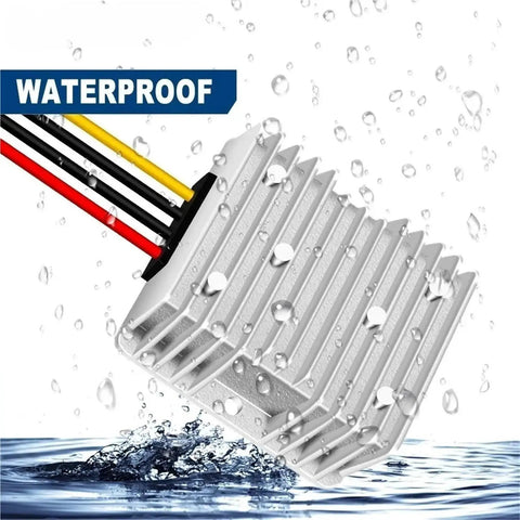 Built Tough Heavy Duty Dc To Dc Boost Converter Step Up Voltage Regulator Module For Auto Cars And Boats Delivers Straight Up Steady 12 Volt 13 Point 8 Output At 10 Amp Load with waterproof design in rain