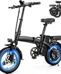 City Slicker Foldable Electric Bike For Adults And Commuters With 500W Motor And 25 MPH Top Speed 48V 12Ah Battery Delivers About 35 Mile Range Handles 30 Degree Hills Three Level Pedal Assist 14 Inch Wheels Dual Disc Brakes UL 2849 Certified, black foldable electric bike with 14-inch wheels