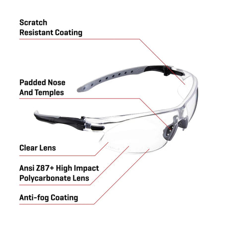 Shooting Safety Glasses With Anti Fog Lenses For Range And Hunt, ANSI Z87.1 Plus And CE Rated Eye Protection, clear lens, padded nose.